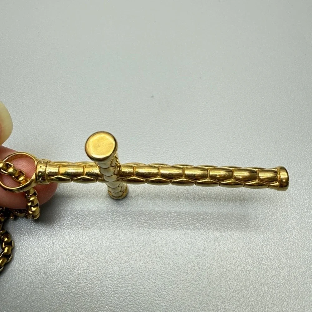 Gold Tone Cross Pendant‎ Box Chain Necklace 23